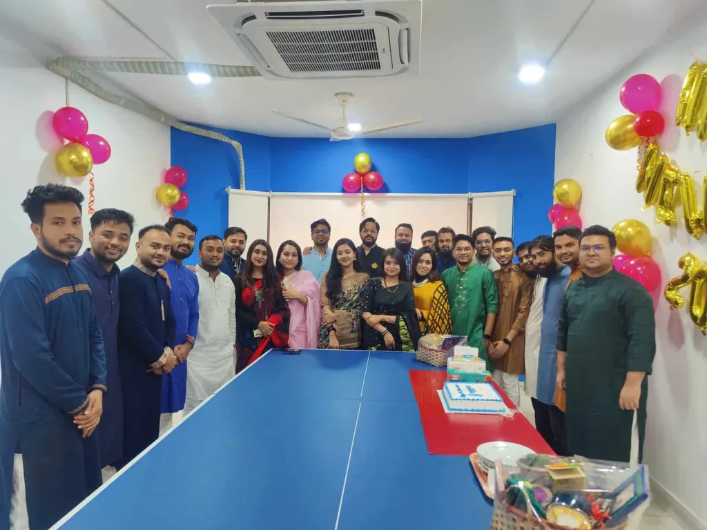 Innospace team celebrating with balloons in the office